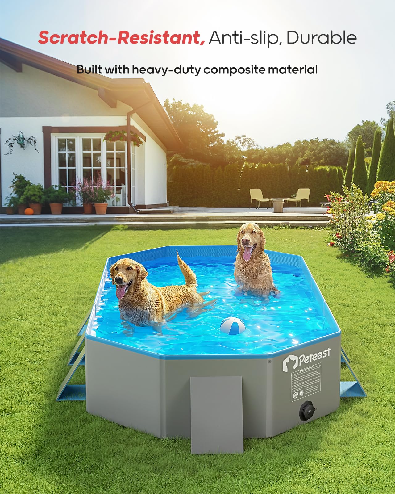 Amazon.com: Peteast Foldable Dog Pool with Sturdy Square Design
